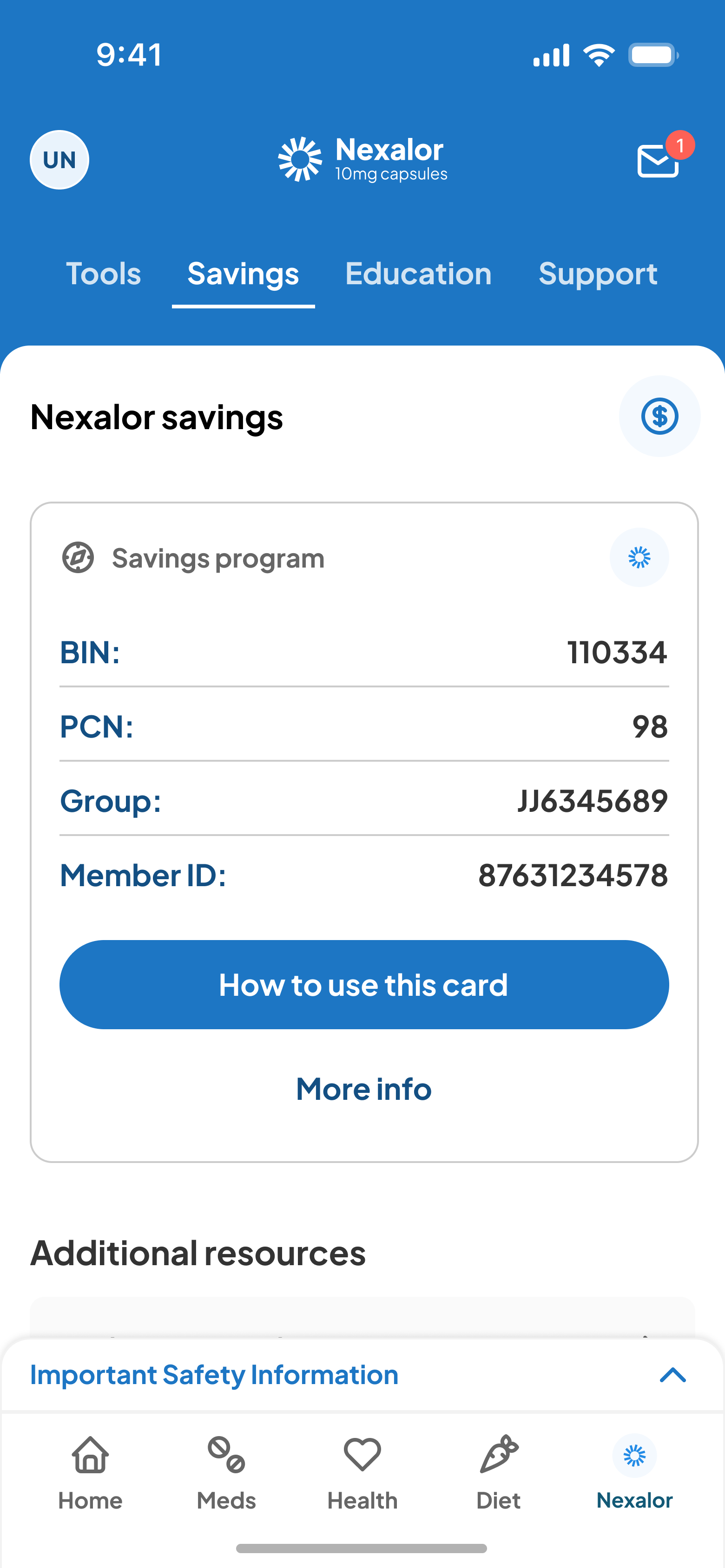 Redi Health mobile savings and co-pay assistance screen