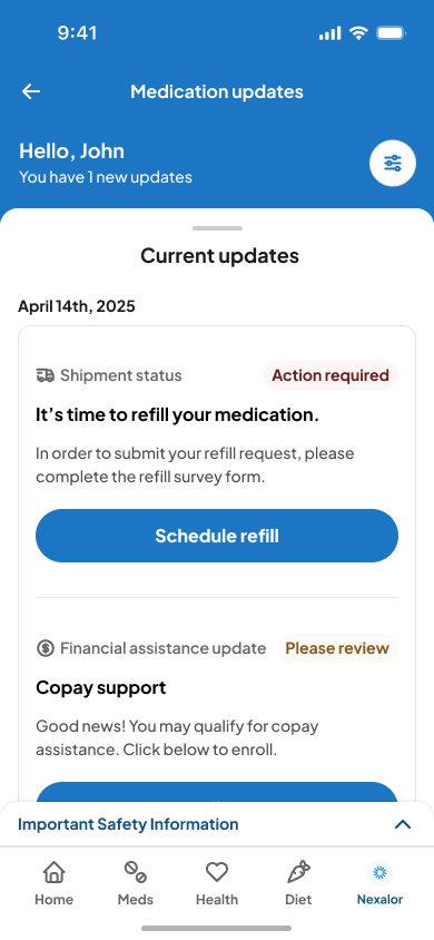 Redi Health prescription refill tracking screen